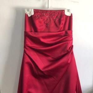 David’s Bridal Apple Red Strapless Gown